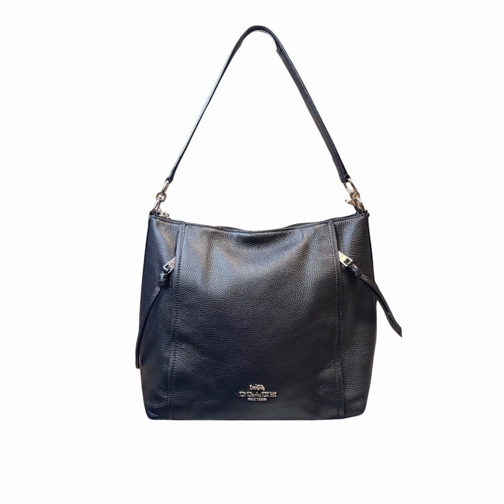 Coach Scout Hobo Bag Black Leather Shoulder Bag Silver Hardware Zip Closure